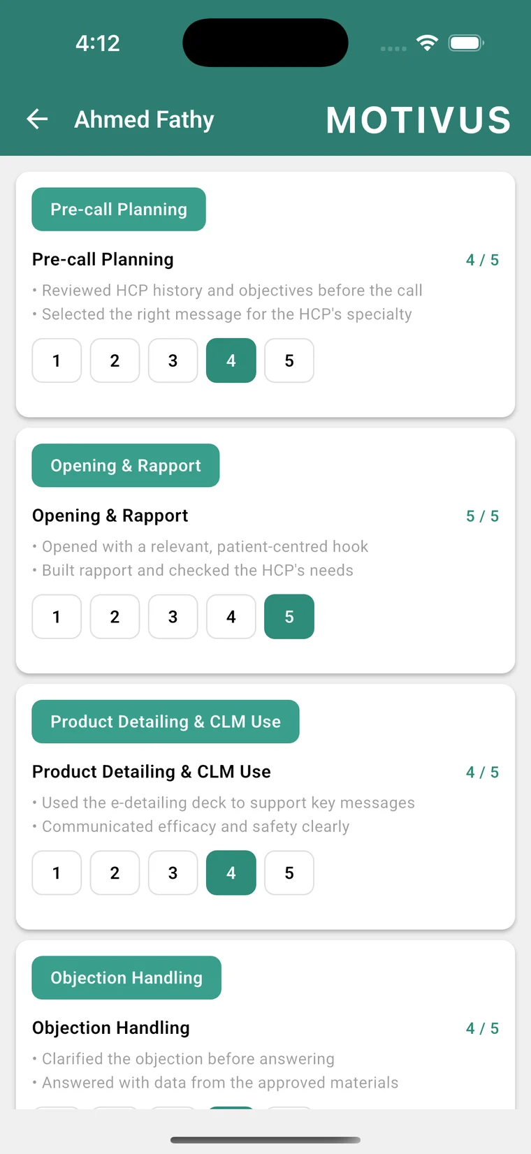 Scoring a coaching session on a phone