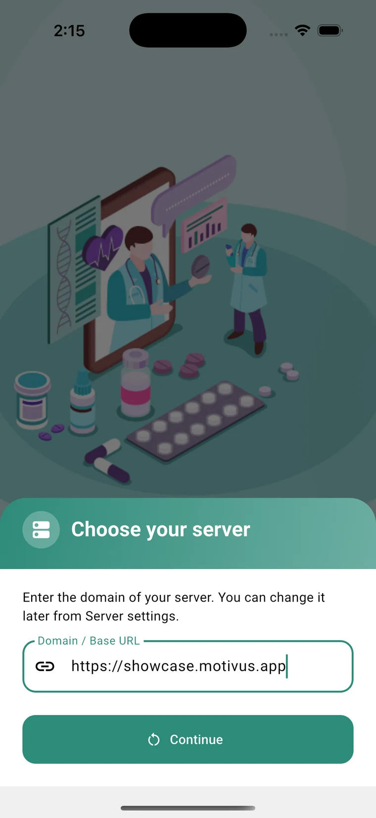 Choosing the company server in the app